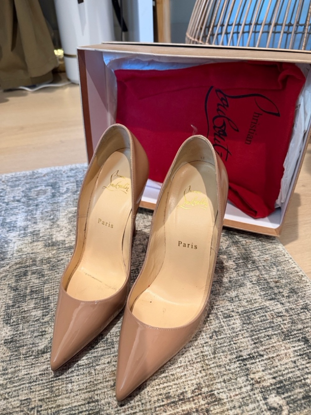 Christian Louboutin Nude Patent Pointed-Toe Pumps